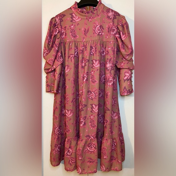 Boohoo Red and Tan Floral Dress (Size 8) Ptp 20” - Picture 3 of 6